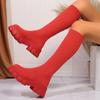 Fashion Women Shoes Thick Sole Knitted Long Boots Women Fashion Elastic Socks Shoes Boots Round Toe Over Knee Boots Botas De Mujer 2024