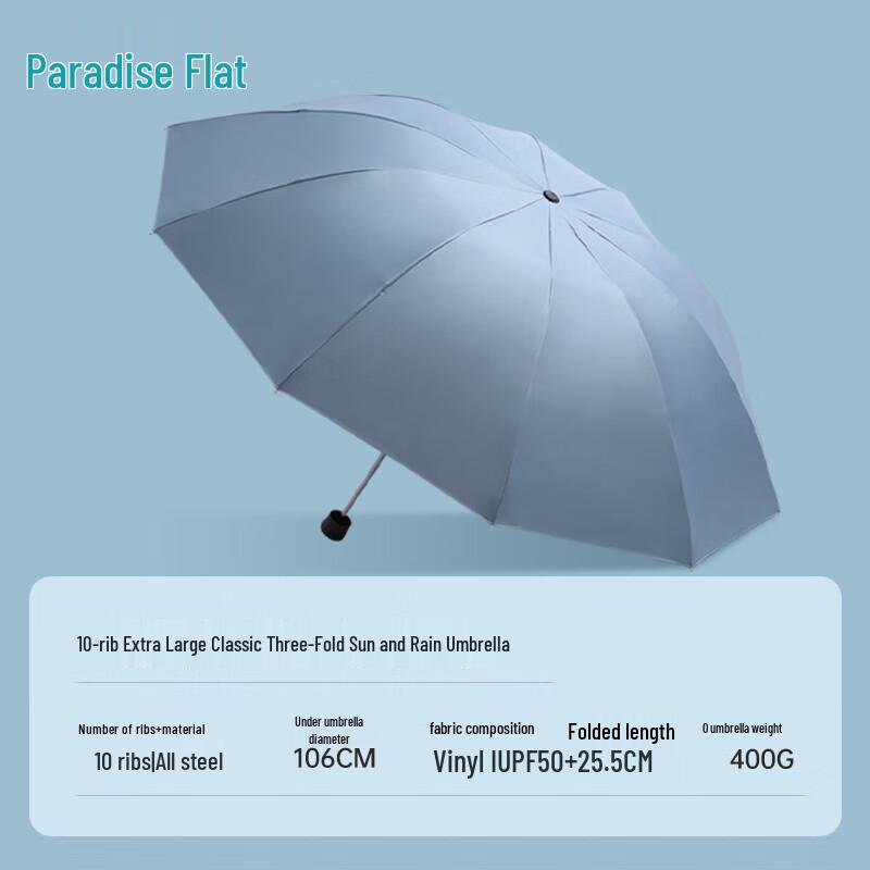 Paradise 61cm Large Reinforced Black Coated Tri-fold Sun/Rain Umbrella