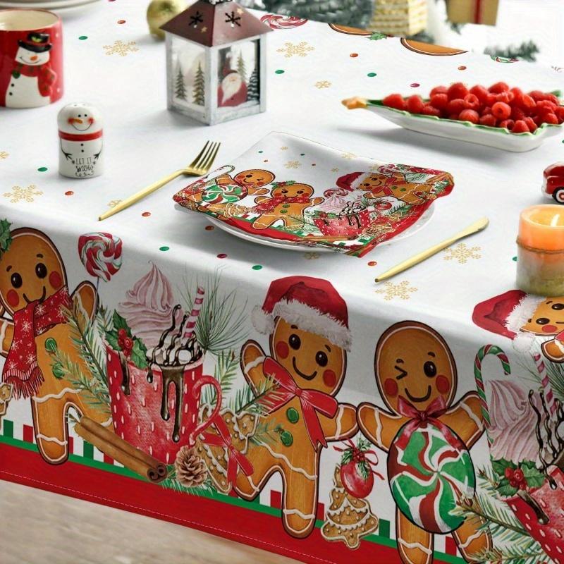 Christmas Gingerbread Man Balls Waterproof Tablecloth Table Decor Winter Xmas Kitchen Dining Tablecloth Christmas Decorations