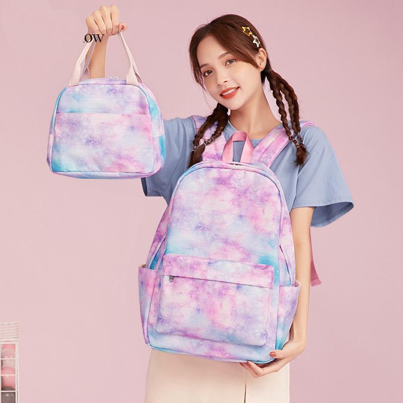 Three-piece Backpack Girls Starry Sky Graffiti Printed School Bag Lightweight Backpack