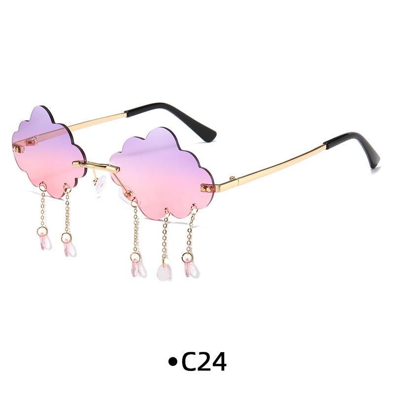 Sunglasses Funny Cloud Shaped Men and Women Disco Glasses Clouds Tassel Shades Rimless Sunglasses UV400 Eyewear