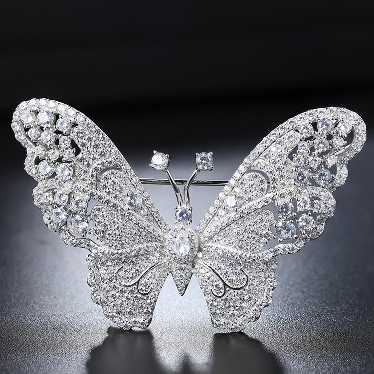 Luxury Fashion Fine Jewelry Silver Custom Animal Zircon Pearls Butterfly Pins Brooches for Women