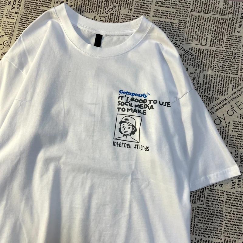 Originální tričko setkání síťařů americký retro styl pánské dámské potisk kulatý výstřih volné nadměrné krátký rukáv bavlněné tričko