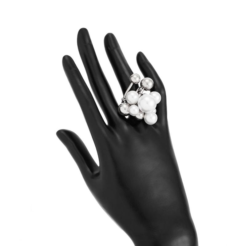 Trendy Metal Beaded Ball Pearl Rings For Women Unique Exaggerated Party Jewelry Gift Finger Accessories