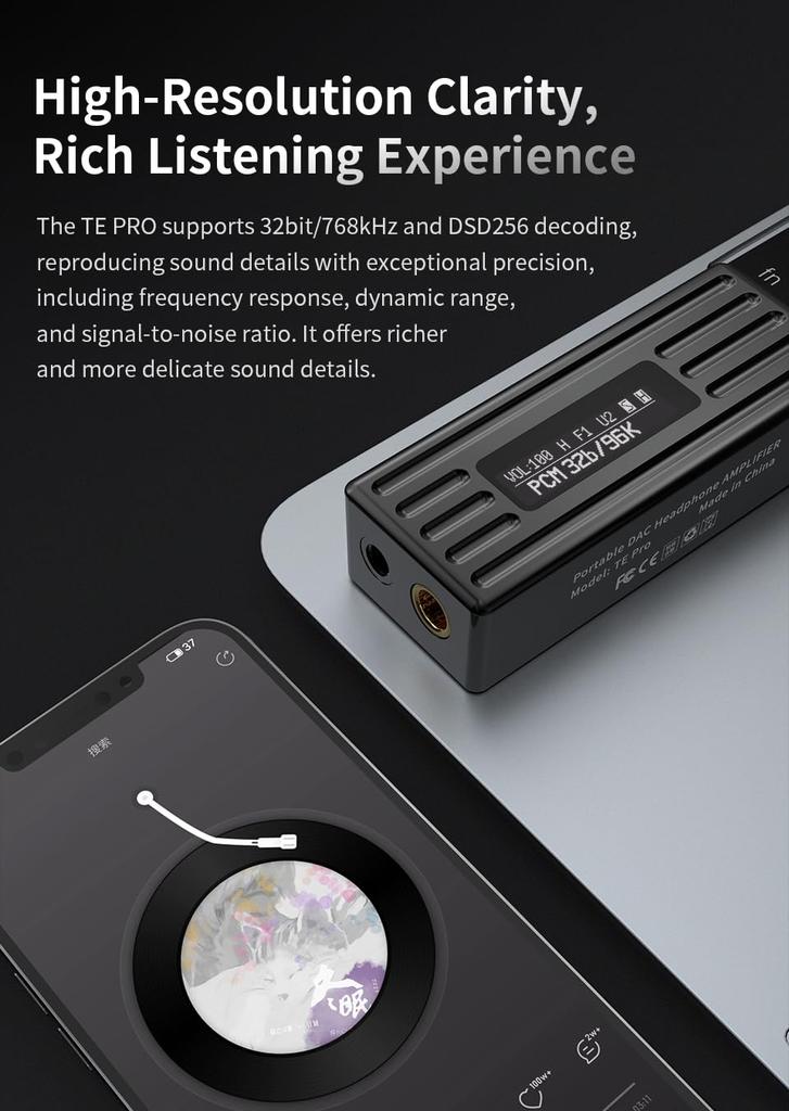 TRN TE Pro Kompakter Smartphone-Verstärker CS43198 Tragbarer Kopfhöreranschlussverstärker, DAC, [High-Resolution-Unterstützung] 32-Bit/768kHz DSD256, Chip, Verstärker,