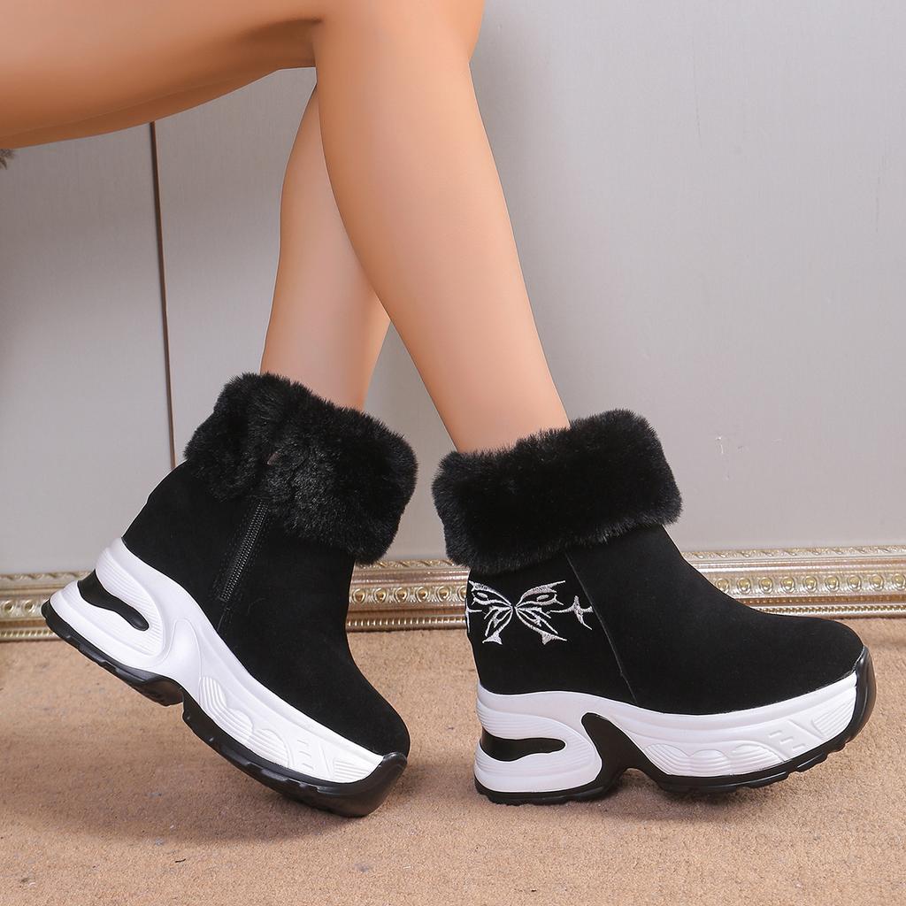 Women's lightweight comfortable thick sole cold warm padded snow boots non-slip wear outdoor sports furry mouth cotton boots
