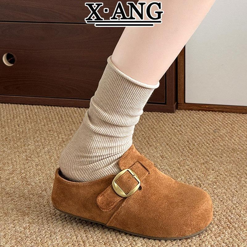 Cow anti-velvet cm thick-soled height-increasing women's shoes autumn new bag head half-drag wear lazy shoes