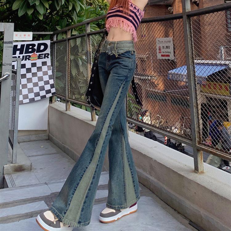 Kadın Sonbahar Moda Yüksek Bel Skinny Jeans Flared Denim Pantolon Uzun Pantolon Pantolon