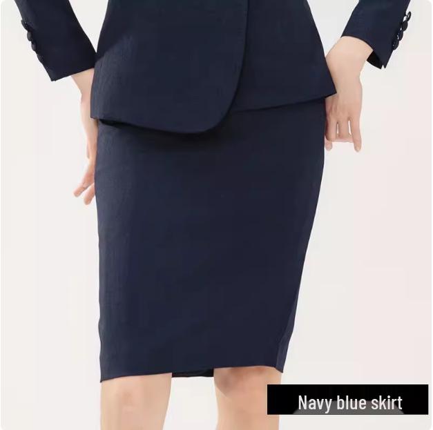 Navy Blue High-End Professional Goddess Suit - Spring/Autumn Two-Piece Skirt Set for Jewelry Store Workwear