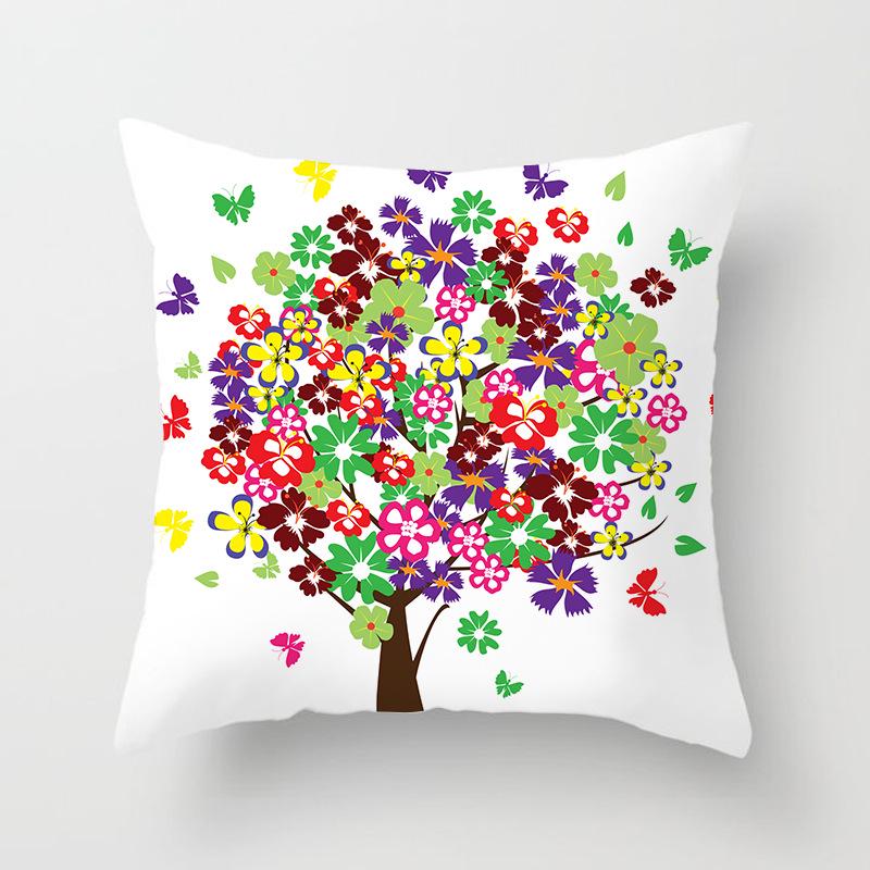 Painted Tree Digital Printed Peach Skin Square Pillow Cushion Cover Home Furnishings