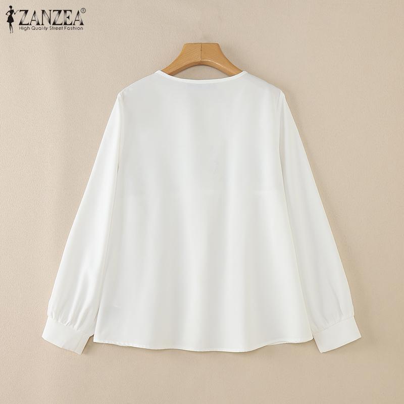 ZANZEA Women Casual V-Neck Loose Long Sleeve Print Blouse