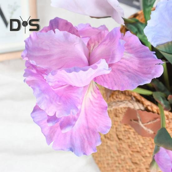 Artificial Iris Branch with Stem Green Leaves Home Wedding Party Faux Flower Floral Arrangement Indoor Outdoor Decoration Photo Props