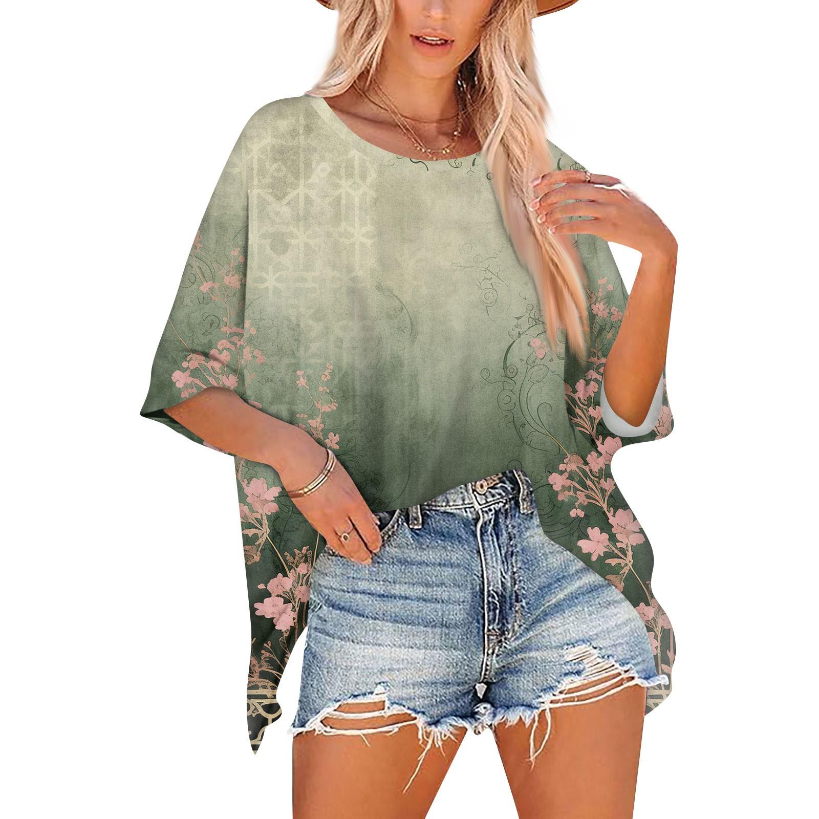 

Женская футболка с круглым вырезом и рукавом 1/2 средней длины, свободная повседневная футболка с коротким рукавом M