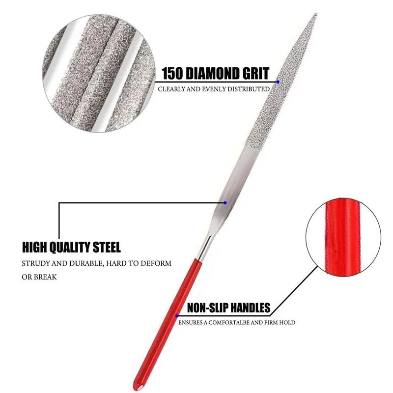 10 stk diamant nålfilsett 3x140 mm mini nålfilsett for steinglass metallutskjæring håndverk håndverktøy nålfilsett