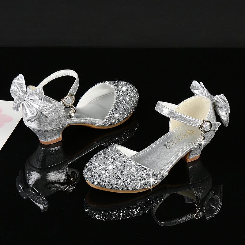 Girls' Silver High Heel Princess Sandals - Wear-Resistant, Summer Korean Style, Perfect for Little Girl Performances