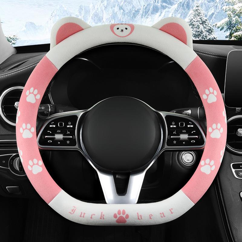 Winter Cartoon Plush Steering Wheel Cover, Fits 37-38CM