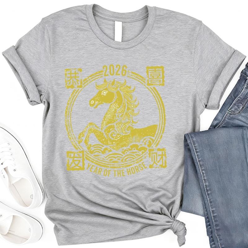Of The Chinese New Year with Horse Graphic Lunar Happy Streetwear Shirt Crewneck Casual Style Cotton TShirts Lover Unisex
