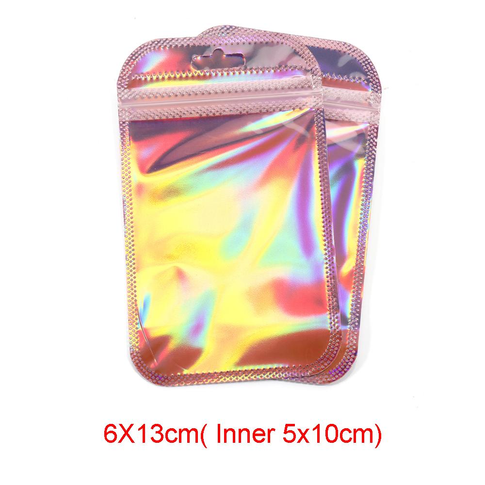 50pcs Iridescent Self Sealing OPP Bags Laser Iridescent Zip lock Resealable Package Pouch Retail DIY Jewelry Storage Accessories