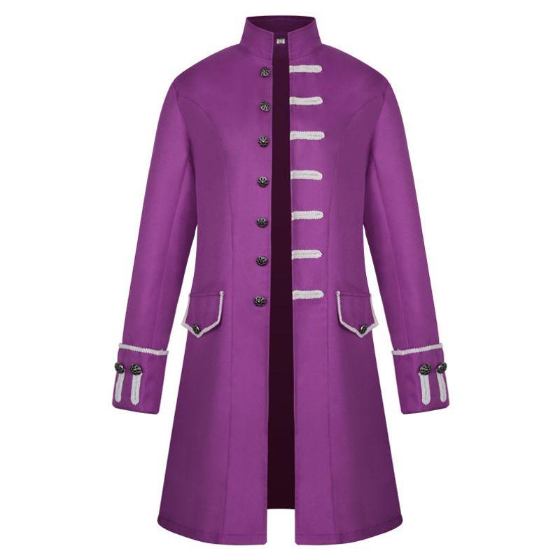 2021 New Foreign Trade European and American Men's Coat, Solid Color Fashion Steampunk Retro Men's Uniform with Stand Collar