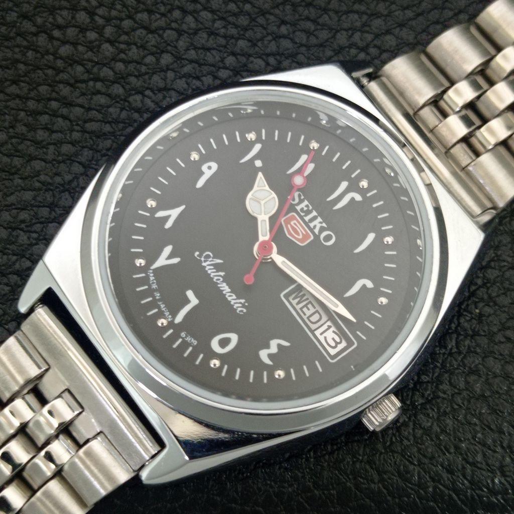 VINTAGE REFURBISHED SEIKO 5 AUTOMATIC 6309A JAPAN MENS BLACK WATCH a442596-1