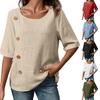 New Women's Cotton And Linen Button,down Casual Top