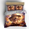 Cute Happy Dog In Hat Design Bedding Duvet Cover Set  (1*Duvet Cover 2*Pillowcases, Without Duvet Insert)