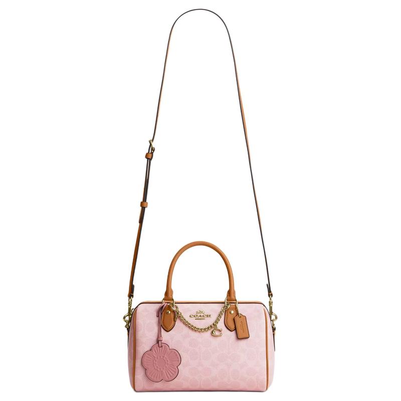 Coach BORSA A SPALLA Rowan 25 hardware dorato tela rivestita borsa a mano media da donna rosa