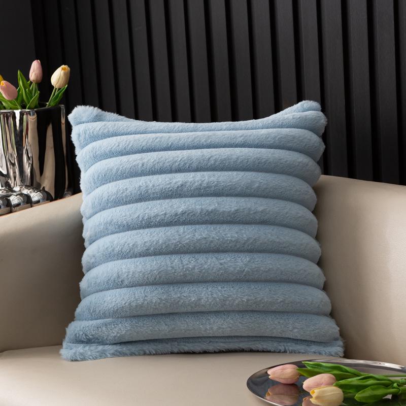 Imitation Rabbit Fur Vertical Stripe Throw Pillow Cover - Solid Color, Home/Bedroom Sofa Cushion Waist Pillow Cover