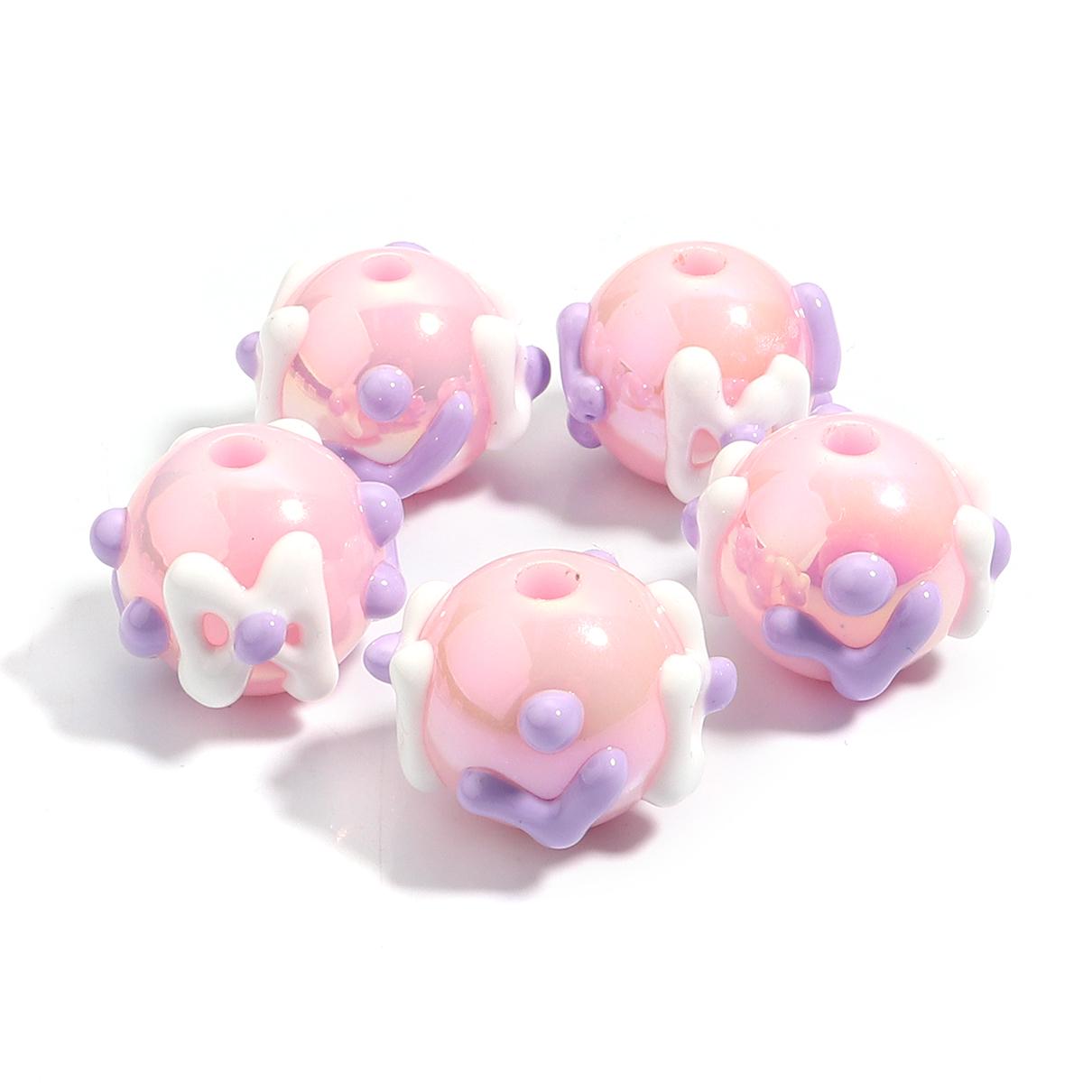 

5 Pcs Acrylic Beads Pink Series Hand Painted Loose Spacer Charm Bead for DIY Bracelet Phone Chain Pen Jewelry Making Supplies