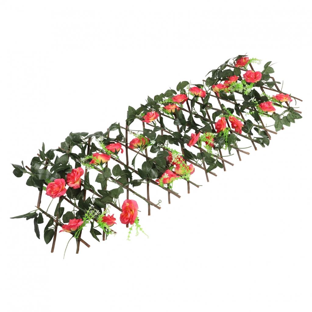 Trellis Style Wooden Fence with Artificial Flowers for Enhancing Gardens