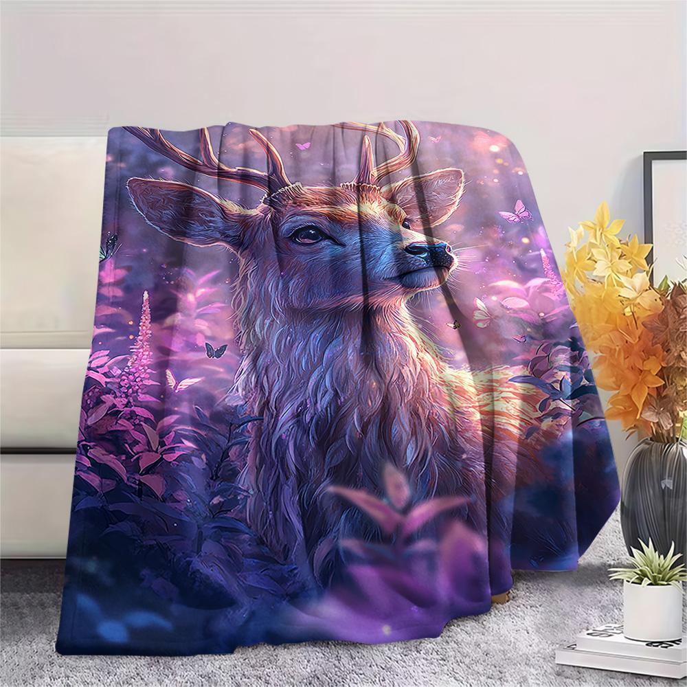 Deer Print Flannel Blanket, High quality Comfortable for All Seasons, Home Decor, Warmth and Comfort, Perfect for Christmas Gifts