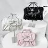 Elegant Pink Bow Rhinestone Underarm Bag Sweet Lolita Pleated Shoulder Bag Portable Bow Handle Handbag Cute Ita Purse
