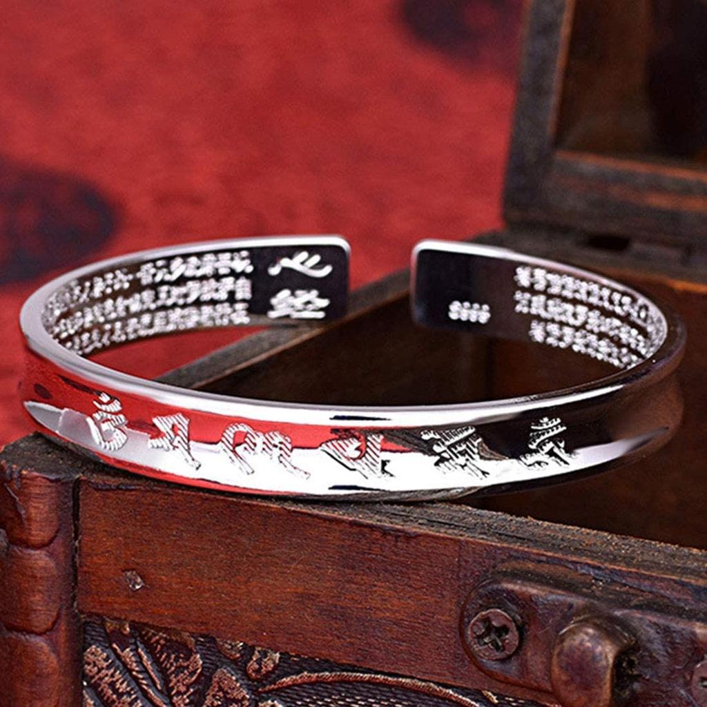 Pure Silver Bangle, Women's, Free Size, S999, Mantra, Heart Sutra, Amulet Bracelet, Free Size, Silver, Unisex Accessory