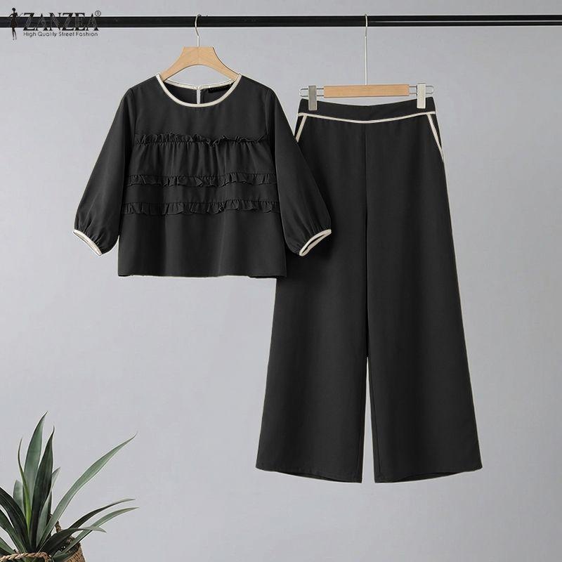 ZANZEA Women 3/4 Sleeve Blouse and Pants Casual Two Piece Suit Sets