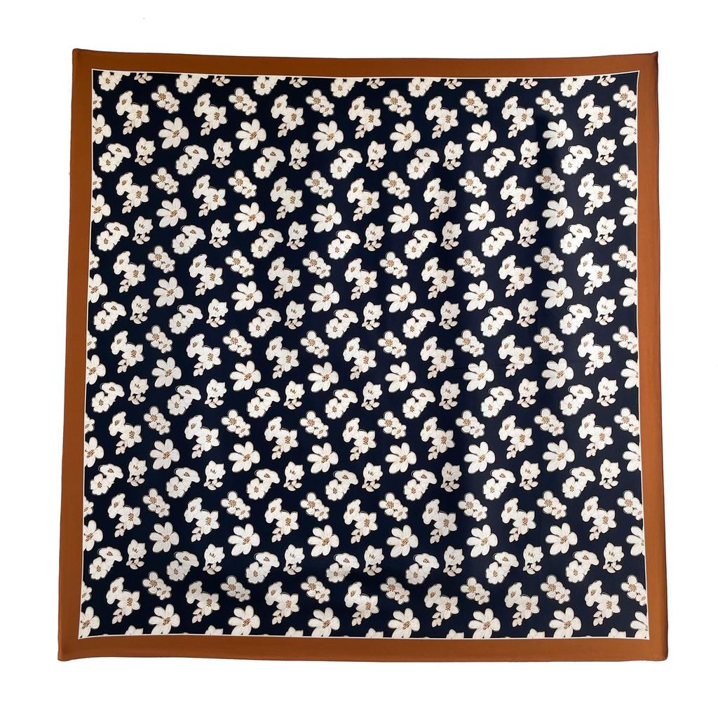 Headscarf Printed Twill Silk Large Square Scarf Small Fragrant Silk Scarf Women'S Anti-Sun Scarf Decorative Scarf Shawl 90Cm