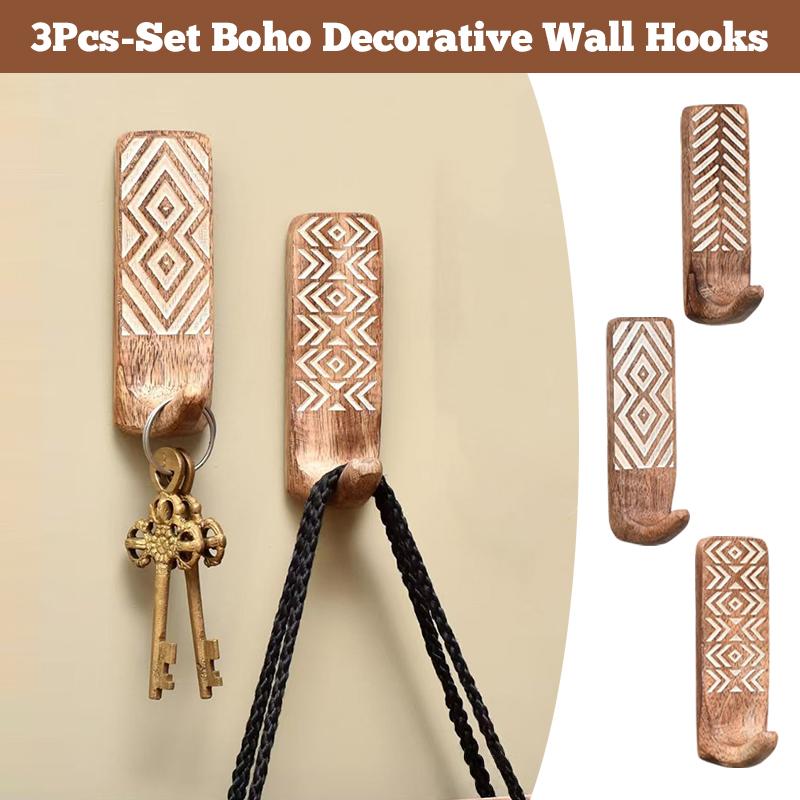 3Pcs Set Wall Wood Hook Self-Adhesive Solid Wood Coat Hook Bathroom Wall Mounted Handmade Entryway Wall Hanger for Towel Bag Key