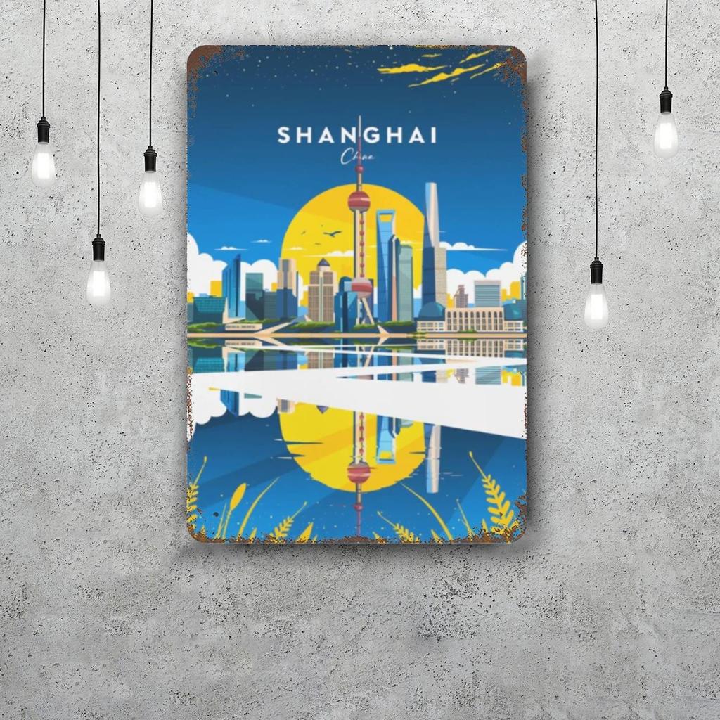 shanghai Vintage Tin Sign Home Decor Wall Decor Art Wall Mural Room Decoration Decor Retro Metal Sign Plate Bar Posters