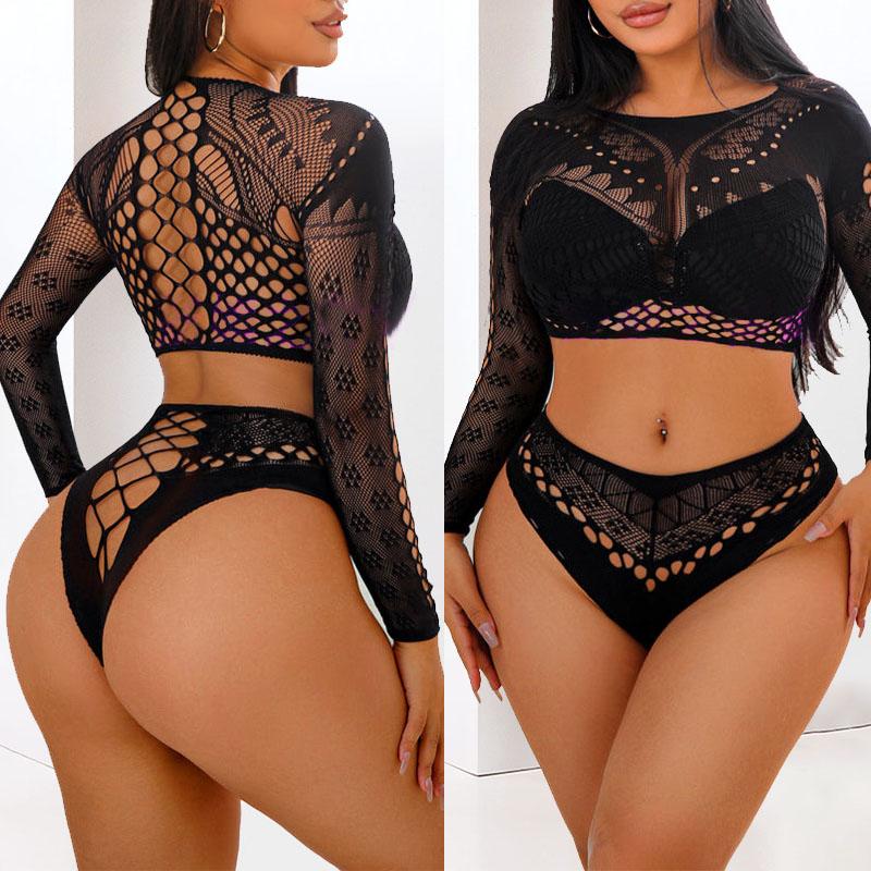 Hot Sexy Lingerie Woman Mesh Bikinis Fishnet Dress Lace Underwear Porn Costume See-through Bodystockings Erotic Night Sex Set