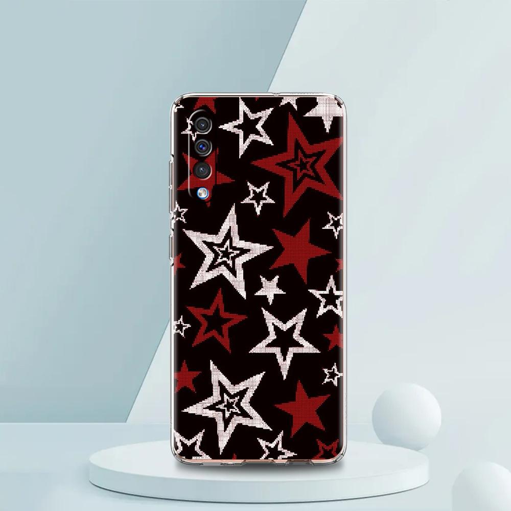 Transparent Phone Case for Samsung Galaxy A16 A14 A12 A22 A24 A42 A06 A20 A30 A40 Soft TPU Bags Silver Five-Pointed Star Pattern