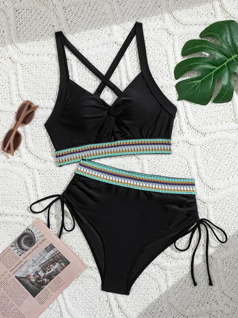 High Waist Drawstring Webbing Sexy Bikini Set Comfortable Elegant Two Piece