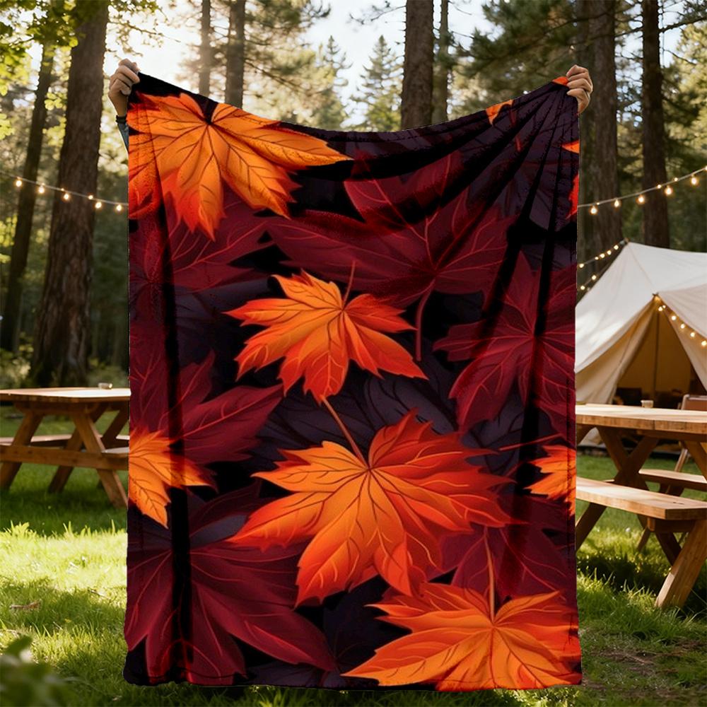 1pc Autumn Leaves Flannel Blanket, Comfortable and Warm Blanket, for Camping Sofa Bed and Couch Office049