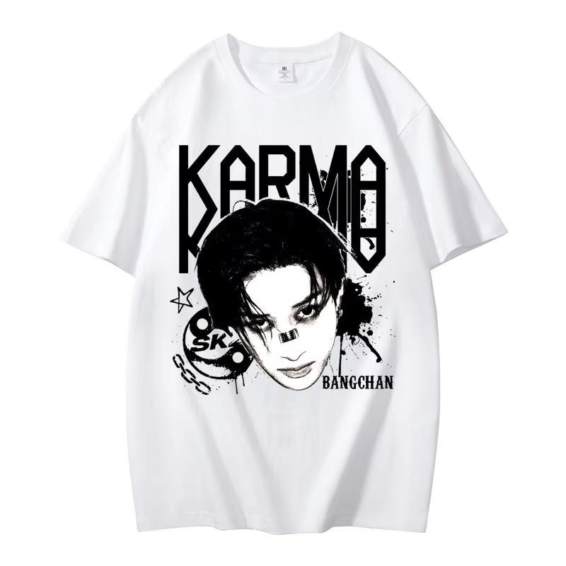 

KPOP 4-й альбом KARMA Футболка ЧАНБИН ХЁНДЖИН ФЕЛИКС Корейская мода 100% хлопок Хип-хоп футболка Топы Харадзюку Уличная одежда 4XL