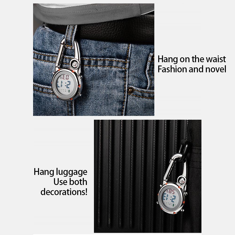 Multifunctional Luminous Clip On Carabiner Watch Mini Quartz Watch Compass for Outdoor Climbing Activities