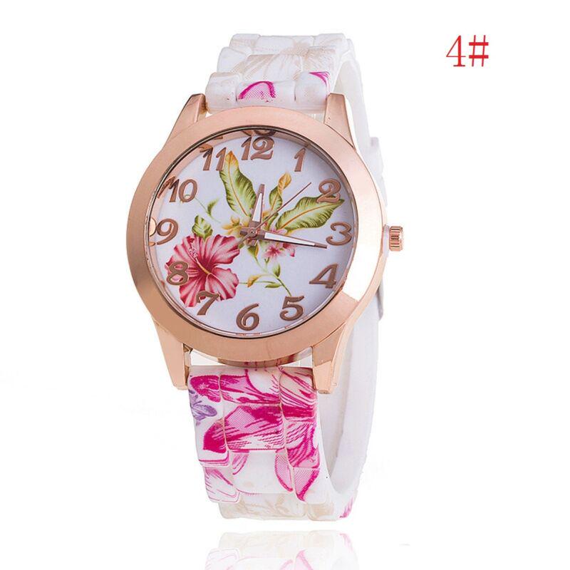 Womens Watch Fashion Silicone Printed Flower Causal Quartz Analog Watches Wrist