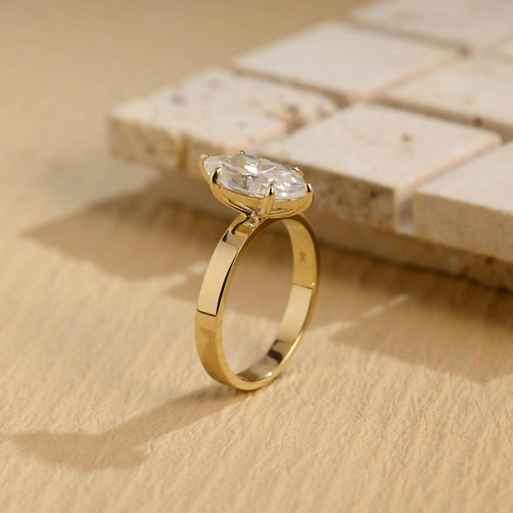 Marquise Cut Moissanite Engagement Ring, 3mm Width Solitaire Ring, Promise Ring, Anniversary, Birthday, Valentine’s Gift for Her