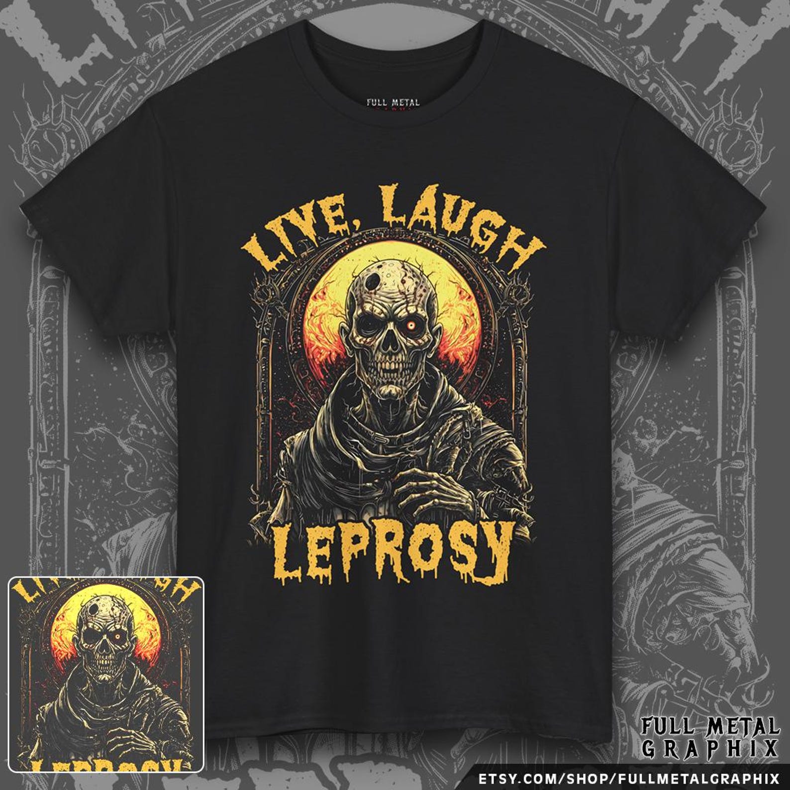 Live Laugh Leprosy T-Shirt - Heavy Metal Zombie Tee | Live Laugh Love Horror Shirt L