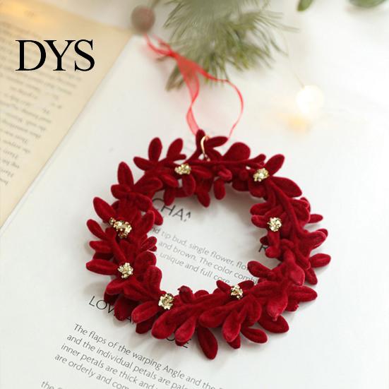 Bell Holiday Ornaments Christmas Red Flocking Wreath Snowfall Elk Noel Home Party Decor Pendant Snowy Winter for Tree Hanging Decorations