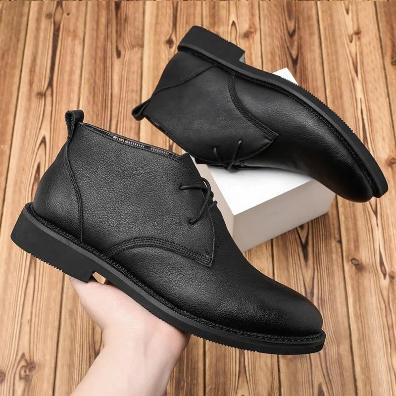 Fashion Mens Casual Business Office Formal Dress Chelsea Boots Shoes Genuine Leather Boot Black Ankle Botas Hombre Chaussure 2024