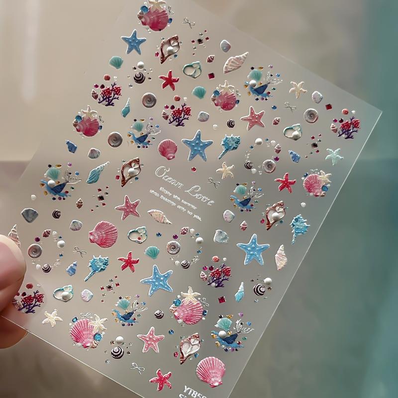 Relief Shell Starfish Nail Stickers Cute Starfish Decorative Stickers For Nails Diy 3D Self Adhesive Summer Nail Decals