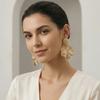 Zinc Zinc Alloy Lotus Leaf Earrings Gold Color Pendant Earrings Elegant Geometric Drop Earrings  Wedding